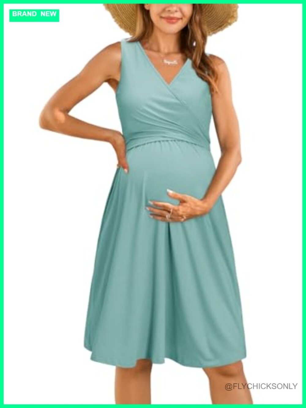 Nursing Maternity Dress Wrap V-Neck Sleeveless Pockets Breastfeeding A-Line
